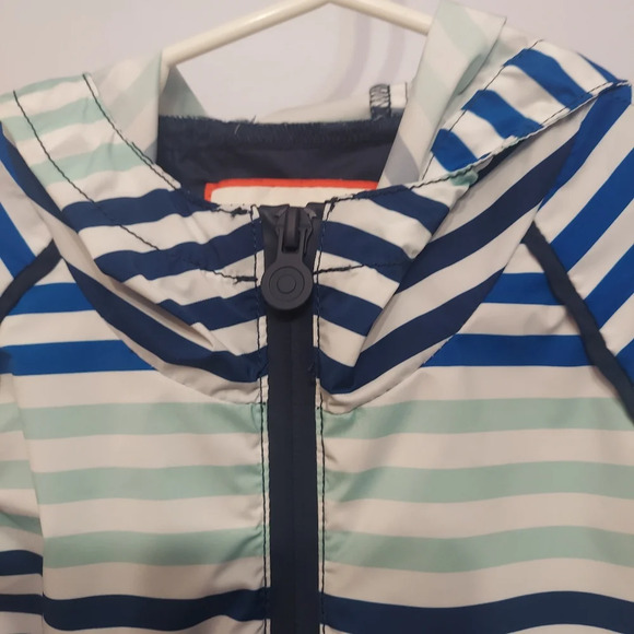 Hunter for Target-Hooded Half Zip Rain Jacket-Sz M kids Blue Teal striped Pull - Picture 3 of 11